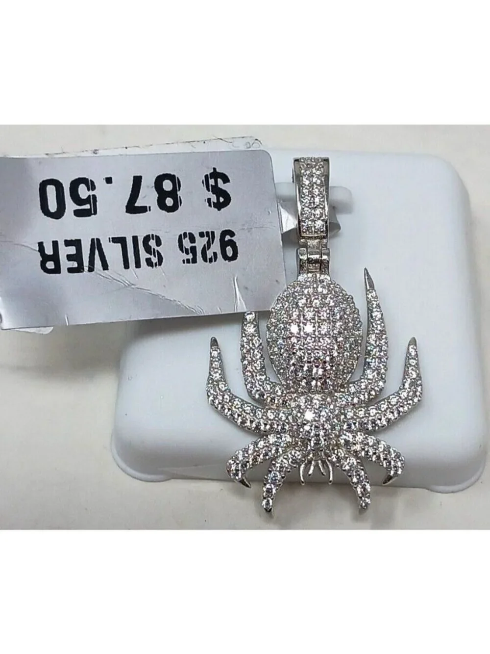 Spider Shaped Pendant Sparkling CZ Stones 925 Sterling Silver Unique Design #G8